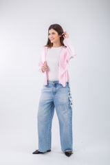 BackNet Cardigan - Pink with white
