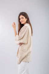 Eyelet Cardigan _ Beige