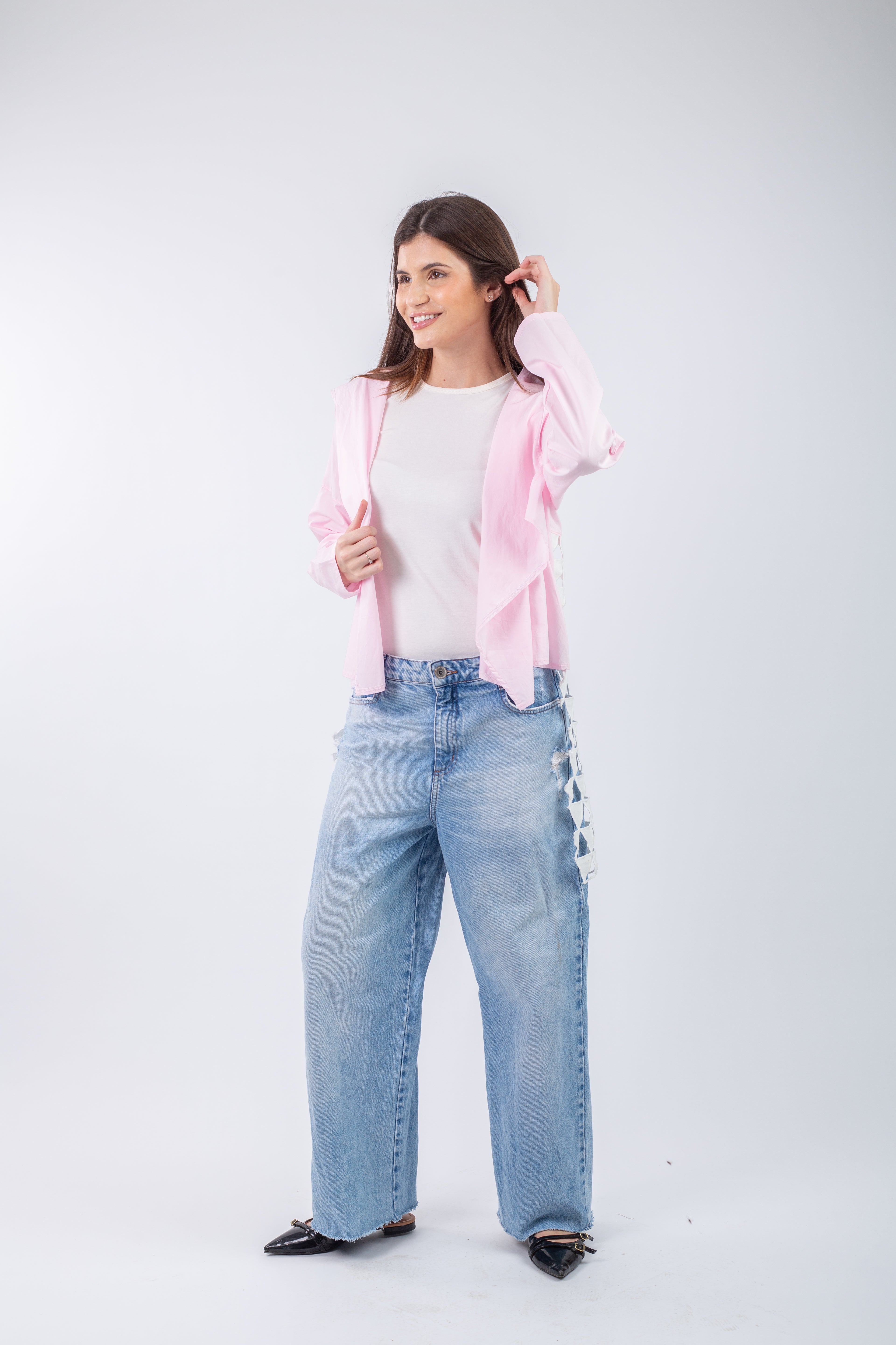 BackNet Cardigan - Pink with white