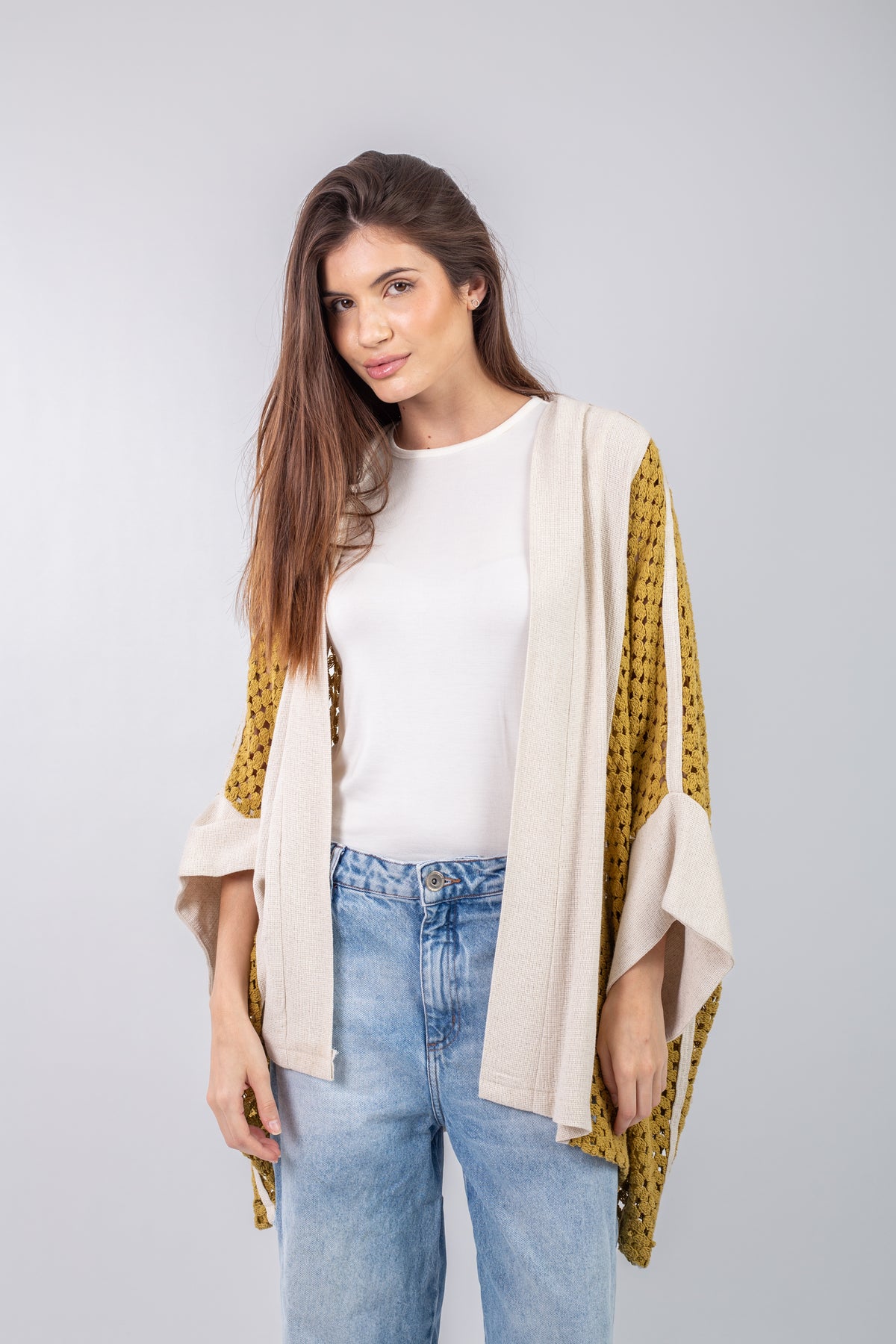 Eyelet Cardigan _ Yellow