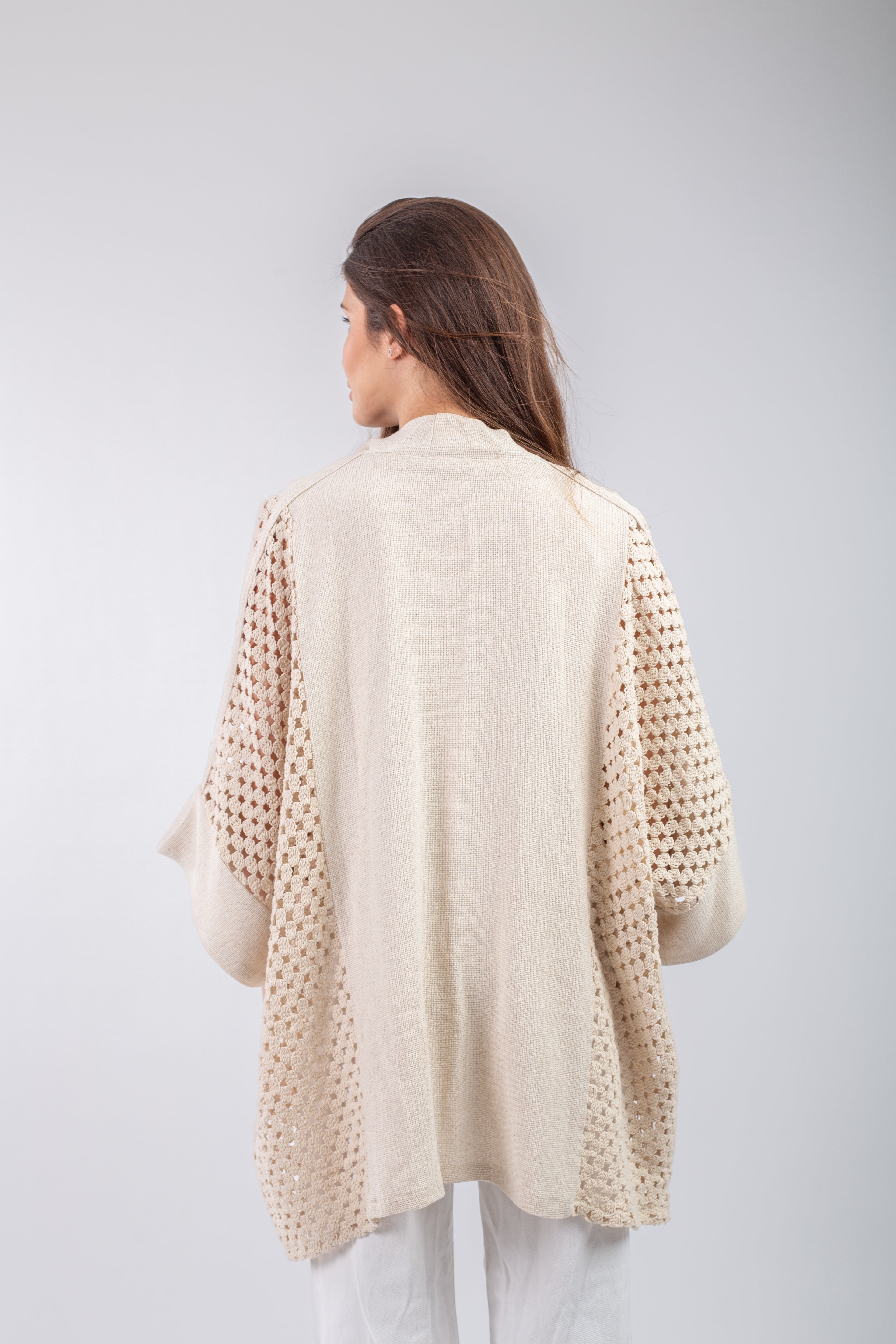 Eyelet Cardigan _ Beige